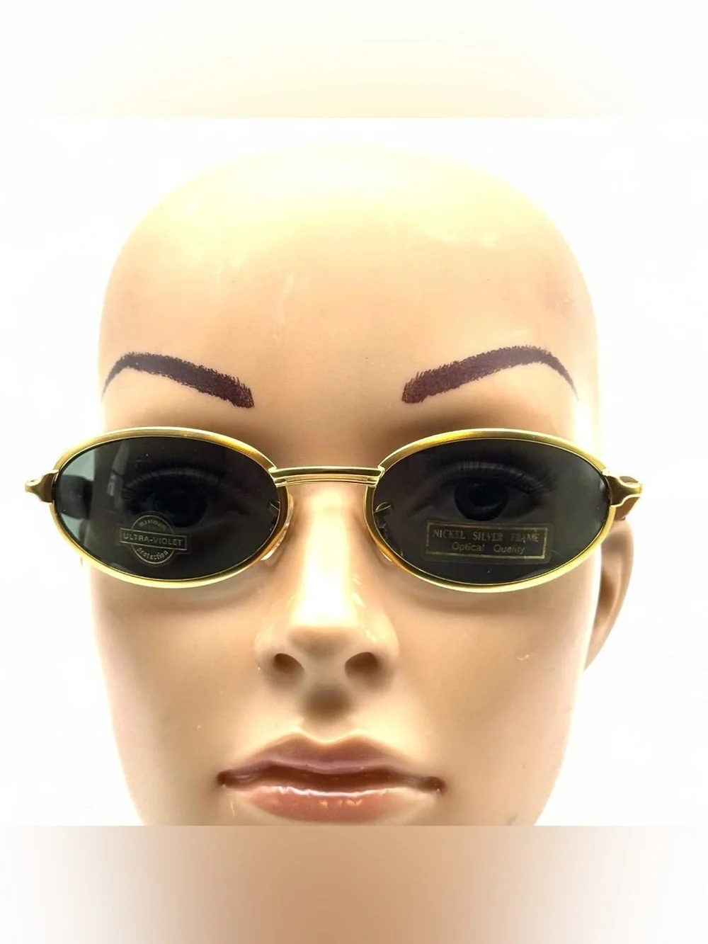 Vintage Gold  metal Frame Oval Sunglasses with Green Lenses - Unbranded